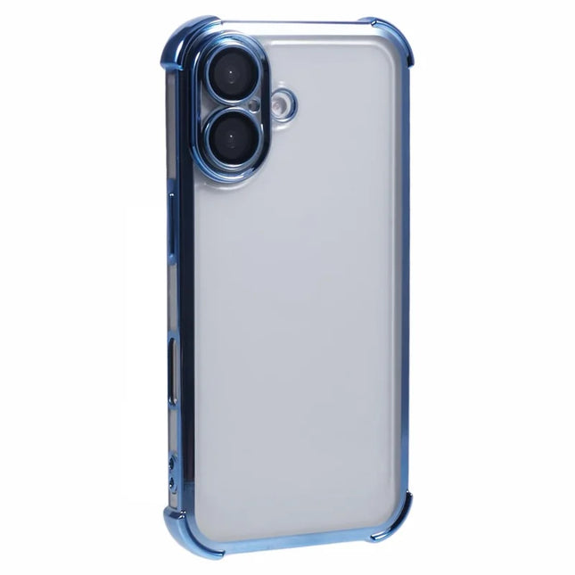 For iPhone 16 Plus Case Electroplating Clear TPU Phone Cover with Lens Film - Blue