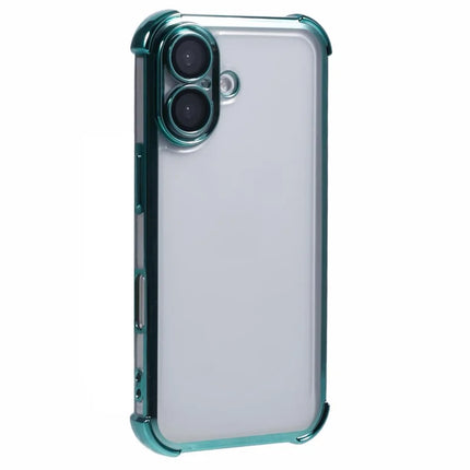 For iPhone 16 Plus Case Electroplating Clear TPU Phone Cover with Lens Film - Green
