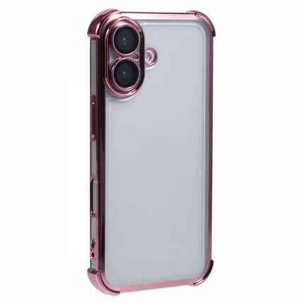 For iPhone 16 Plus Case Electroplating Clear TPU Phone Cover with Lens Film - Red