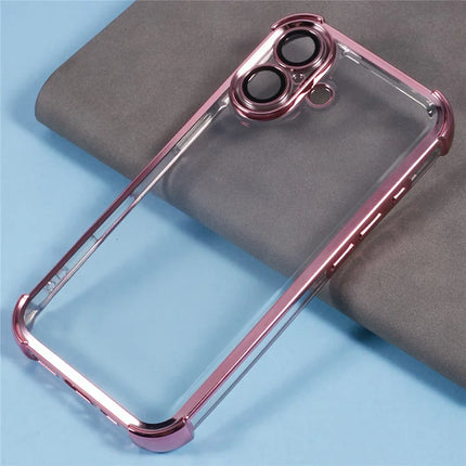 For iPhone 16 Plus Case Electroplating Clear TPU Phone Cover with Lens Film
