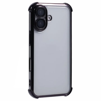 For iPhone 16 Plus Case Electroplating Clear TPU Phone Cover with Lens Film - Black