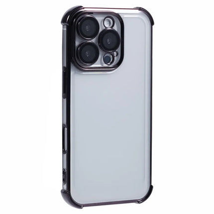 For iPhone 16 Pro Max Case Electroplating Clear TPU Phone Cover with Lens Film - Black