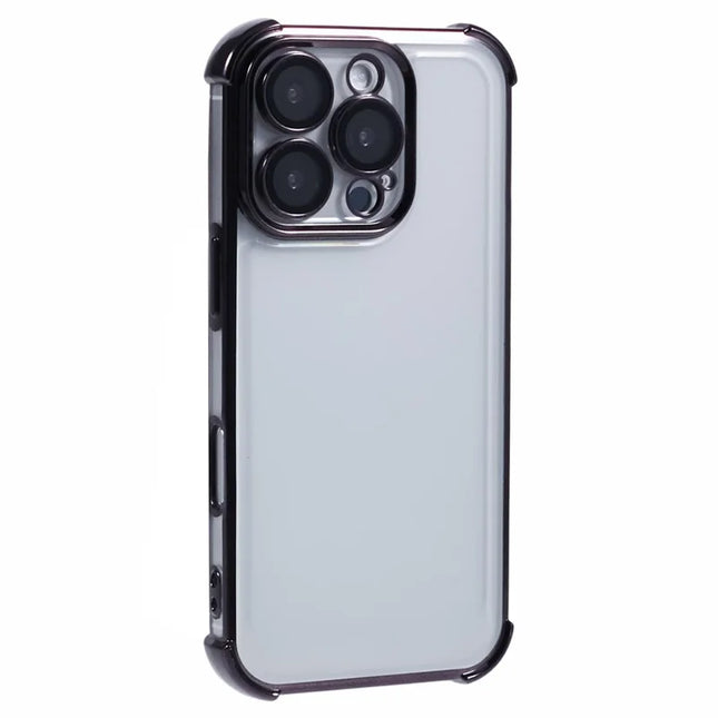 For iPhone 16 Pro Max Case Electroplating Clear TPU Phone Cover with Lens Film - Black