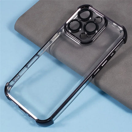 For iPhone 16 Pro Max Case Electroplating Clear TPU Phone Cover with Lens Film