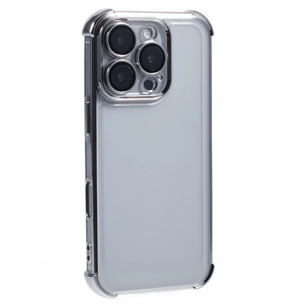 For iPhone 16 Pro Max Case Electroplating Clear TPU Phone Cover with Lens Film - Grey
