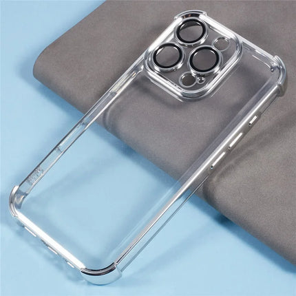 For iPhone 16 Pro Max Case Electroplating Clear TPU Phone Cover with Lens Film