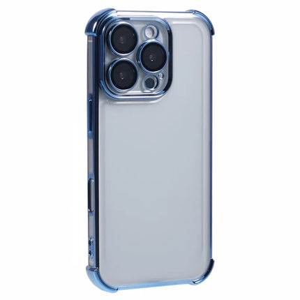 For iPhone 16 Pro Max Case Electroplating Clear TPU Phone Cover with Lens Film - Blue
