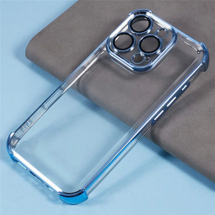 For iPhone 16 Pro Max Case Electroplating Clear TPU Phone Cover with Lens Film