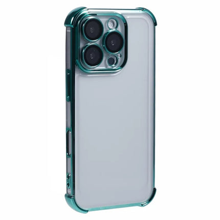 For iPhone 16 Pro Max Case Electroplating Clear TPU Phone Cover with Lens Film - Green