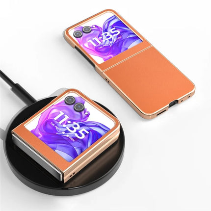 For Motorola Razr 50 5G Case Electroplating Edge PU Leather Coated PC Phone Cover