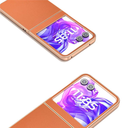 For Motorola Razr 50 5G Case Electroplating Edge PU Leather Coated PC Phone Cover