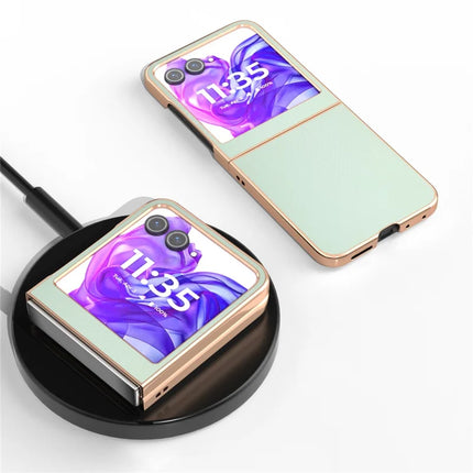 For Motorola Razr 50 5G Case Electroplating Edge PU Leather Coated PC Phone Cover