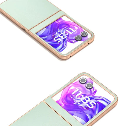 For Motorola Razr 50 5G Case Electroplating Edge PU Leather Coated PC Phone Cover