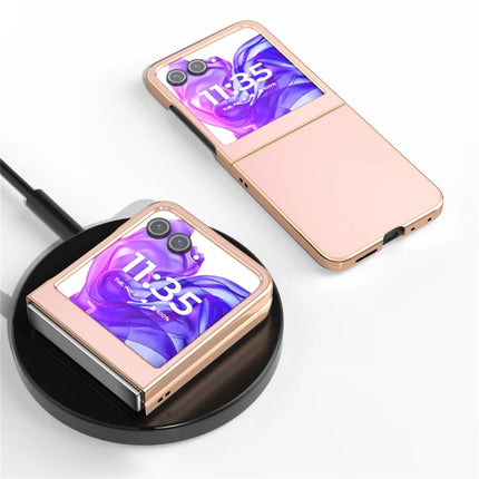 For Motorola Razr 50 5G Case Electroplating Edge PU Leather Coated PC Phone Cover