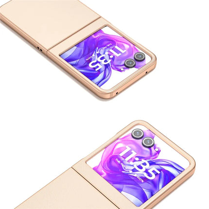 For Motorola Razr 50 5G Case Electroplating Edge PU Leather Coated PC Phone Cover