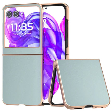 For Motorola Razr 50 5G Case Electroplating Edge PU Leather Coated PC Phone Cover - Baby Blue