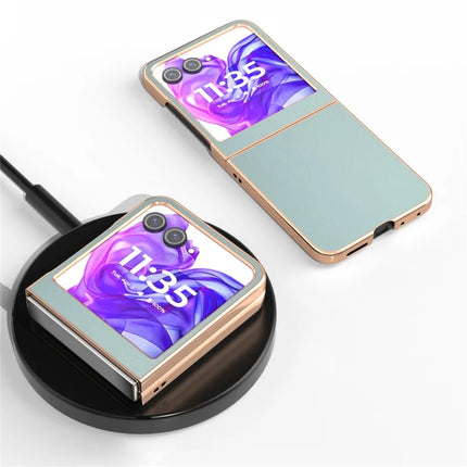 For Motorola Razr 50 5G Case Electroplating Edge PU Leather Coated PC Phone Cover