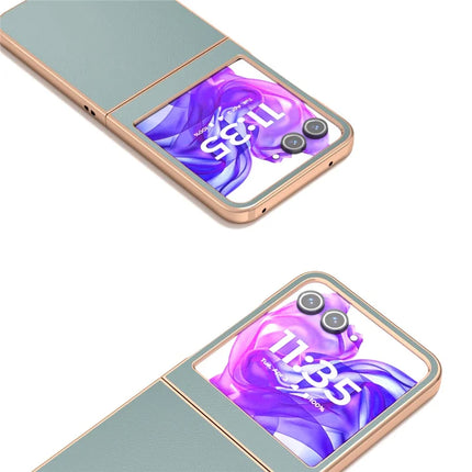 For Motorola Razr 50 5G Case Electroplating Edge PU Leather Coated PC Phone Cover