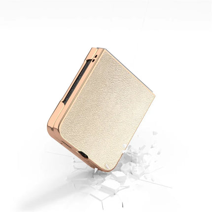 For Motorola Razr 50 5G Case Electroplating Edge PU Leather Coated PC Phone Cover