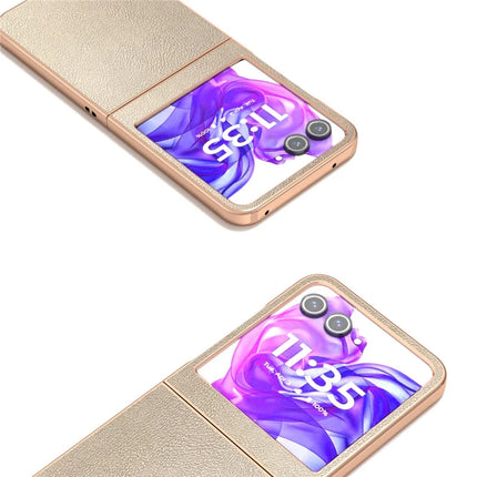 For Motorola Razr 50 5G Case Electroplating Edge PU Leather Coated PC Phone Cover