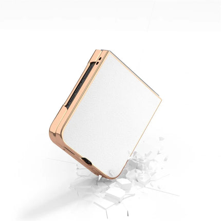 For Motorola Razr 50 5G Case Electroplating Edge PU Leather Coated PC Phone Cover