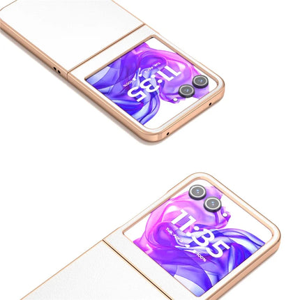 For Motorola Razr 50 5G Case Electroplating Edge PU Leather Coated PC Phone Cover