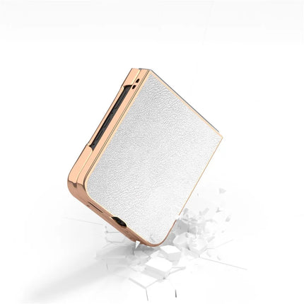 For Motorola Razr 50 5G Case Electroplating Edge PU Leather Coated PC Phone Cover