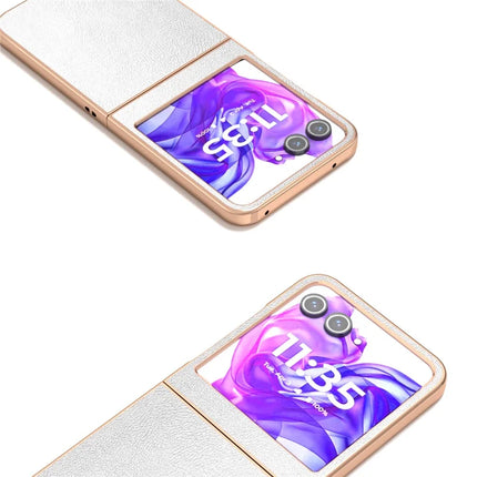 For Motorola Razr 50 5G Case Electroplating Edge PU Leather Coated PC Phone Cover