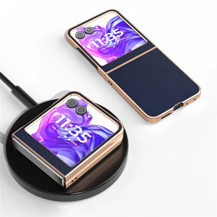 For Motorola Razr 50 5G Case Electroplating Edge PU Leather Coated PC Phone Cover