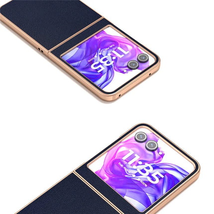For Motorola Razr 50 5G Case Electroplating Edge PU Leather Coated PC Phone Cover
