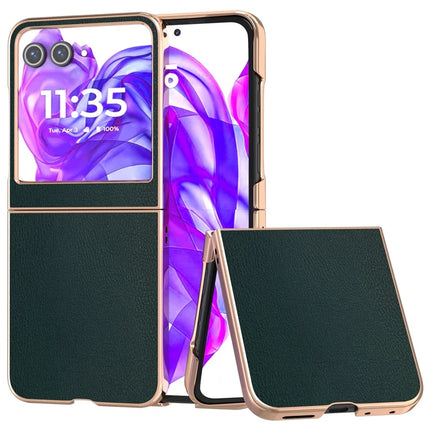 For Motorola Razr 50 5G Case Electroplating Edge PU Leather Coated PC Phone Cover - Green