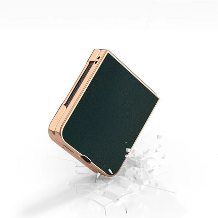 For Motorola Razr 50 5G Case Electroplating Edge PU Leather Coated PC Phone Cover