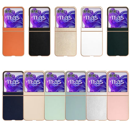 For Motorola Razr 50 5G Case Electroplating Edge PU Leather Coated PC Phone Cover