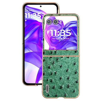 ABEEL For Motorola Razr 50 5G Case Electroplating Edge Ostrich Texture Genuine Cow Leather Back Cover