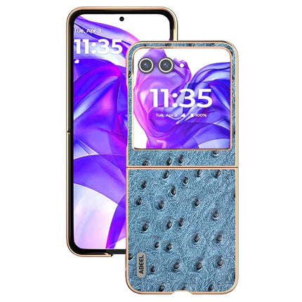 ABEEL For Motorola Razr 50 5G Case Electroplating Edge Ostrich Texture Genuine Cow Leather Back Cover