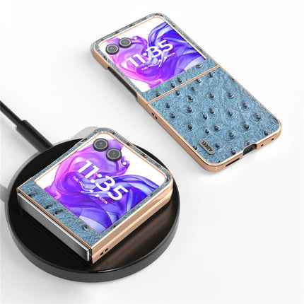 ABEEL For Motorola Razr 50 5G Case Electroplating Edge Ostrich Texture Genuine Cow Leather Back Cover