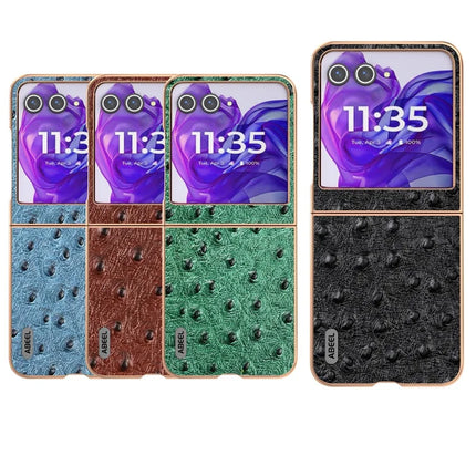 ABEEL For Motorola Razr 50 5G Case Electroplating Edge Ostrich Texture Genuine Cow Leather Back Cover