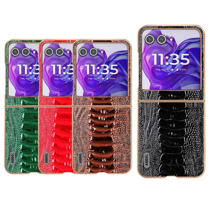 ABEEL For Motorola Razr 50 5G Case Electroplating Edge Crocodile Texture Genuine Cow Leather+PC Phone Cover