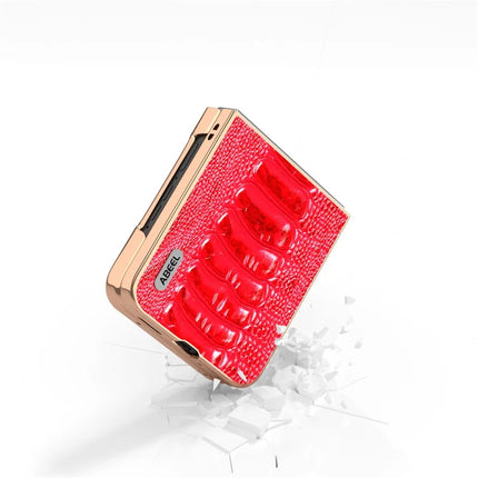 ABEEL For Motorola Razr 50 5G Case Electroplating Edge Crocodile Texture Genuine Cow Leather+PC Phone Cover