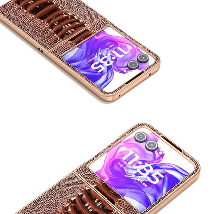 ABEEL For Motorola Razr 50 5G Case Electroplating Edge Crocodile Texture Genuine Cow Leather+PC Phone Cover