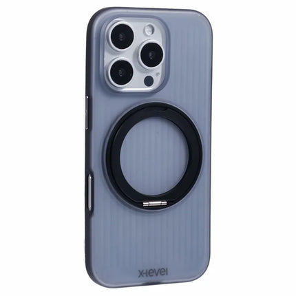 X-LEVEL For iPhone 16 Pro Max Case Rotating Magnetic Kickstand PC+TPU Phone Cover - Black