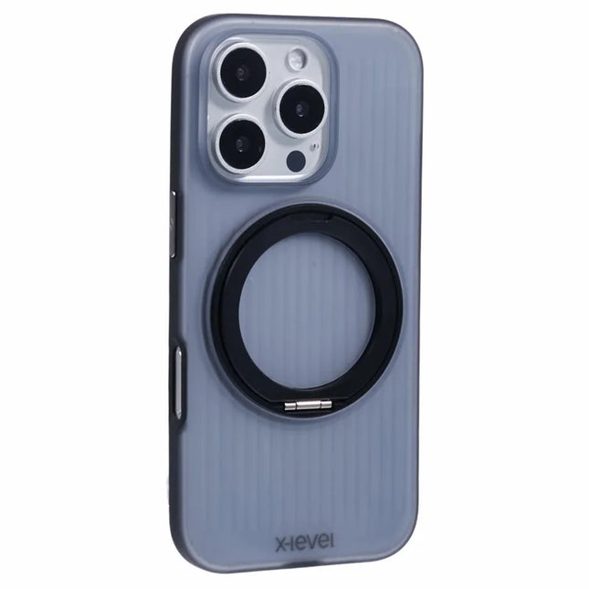 X-LEVEL For iPhone 16 Pro Max Case Rotating Magnetic Kickstand PC+TPU Phone Cover - Black