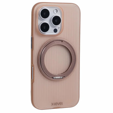 X-LEVEL For iPhone 16 Pro Max Case Rotating Magnetic Kickstand PC+TPU Phone Cover - Titanium Gold