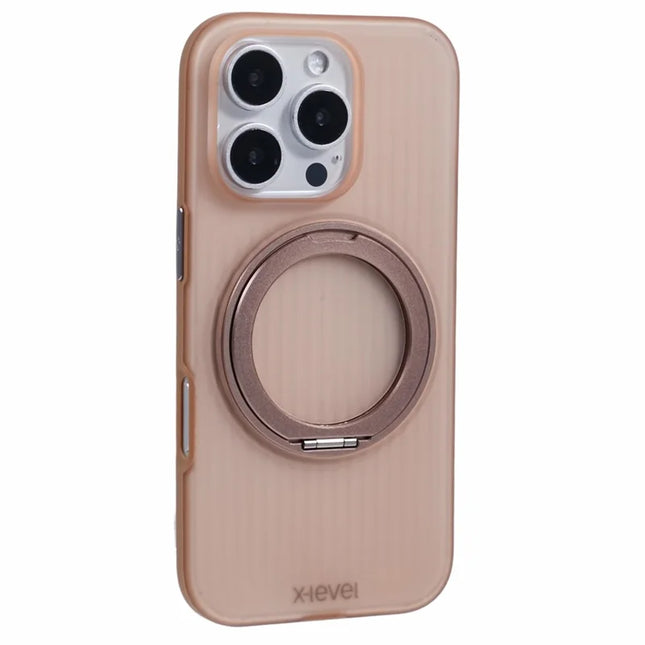 X-LEVEL For iPhone 16 Pro Max Case Rotating Magnetic Kickstand PC+TPU Phone Cover - Titanium Gold