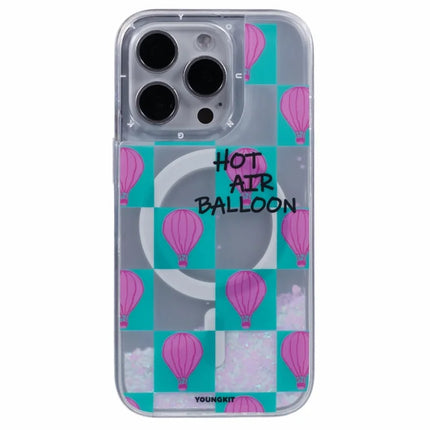 YOUNGKIT For iPhone 16 Pro Max Case Compatible with MagSafe Waterfall Quicksand PC+TPU Phone Cover -  Small Hot Air Balloon