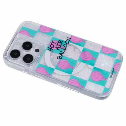 YOUNGKIT For iPhone 16 Pro Max Case Compatible with MagSafe Waterfall Quicksand PC+TPU Phone Cover -  Small Hot Air Balloon