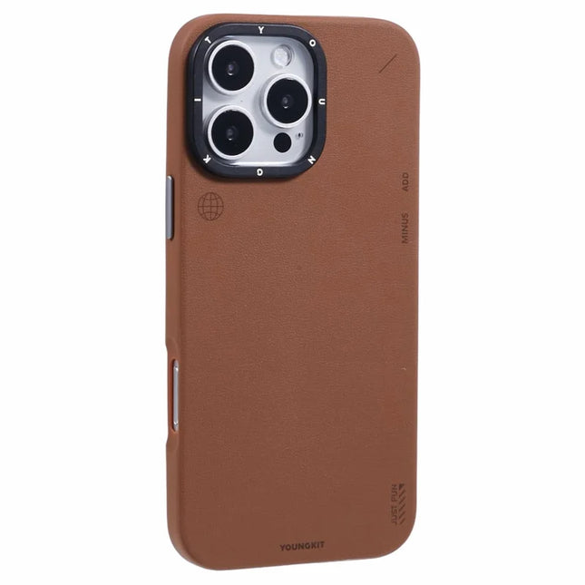 YOUNGKIT For iPhone 16 Pro Max Case Compatible with MagSafe PU Leather + PC Phone Cover - Red Copper