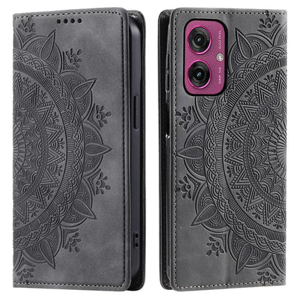 Style 010 For Motorola Moto G55 5G Case Mandala Pattern Magnetic Closing Leather Phone Cover - Grey