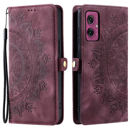 Style 016 For Motorola Moto G55 5G Case Skin Feel Totem Imprinted Wallet Leather Phone Cover - Wine Red