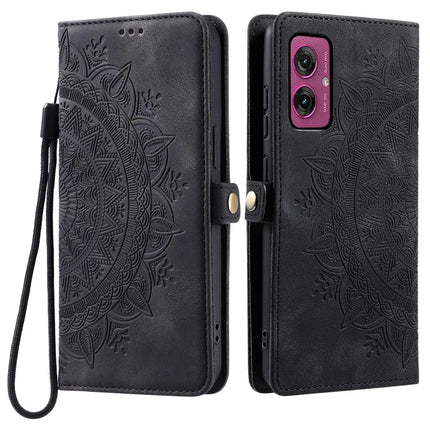 Style 016 For Motorola Moto G55 5G Case Skin Feel Totem Imprinted Wallet Leather Phone Cover - Black